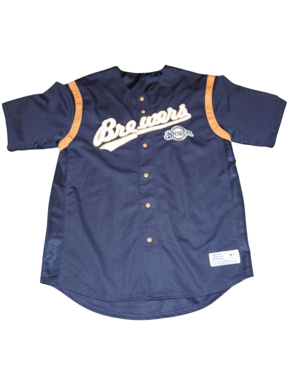 Vintage Milwaukee Brewers Jersey Blue MLB Baseball Team Dynasty Logo Mens Large